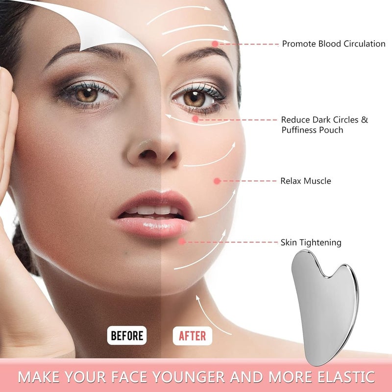 oxt Gua Sha, Stainless Steel Gua Sha Facial Tools, Guasha Tool for Face Upgraded, Guasha Stainless Steel (Silvery) - Image 1